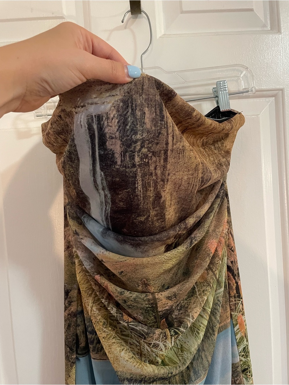 Vintage Strapless Scenic Print Draped Maxi Dress - Picture 6 of 9